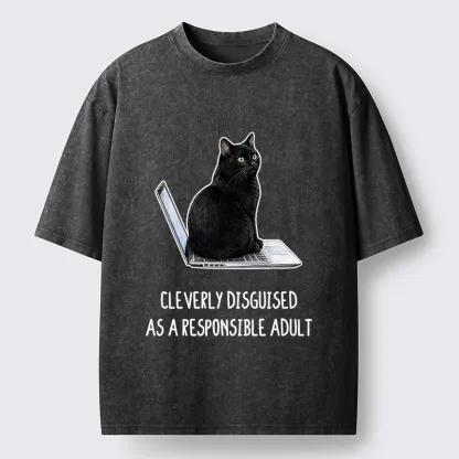 Tokyo-Tiger Cat Pretending To Be Adult Washed T-Shirt