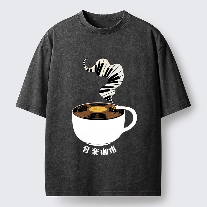 Tokyo-Tiger Piano Smoke Rises From Coffee Mug Washed T-Shirt