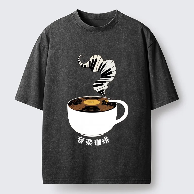 Tokyo-Tiger Piano Smoke Rises From Coffee Mug Washed T-Shirt