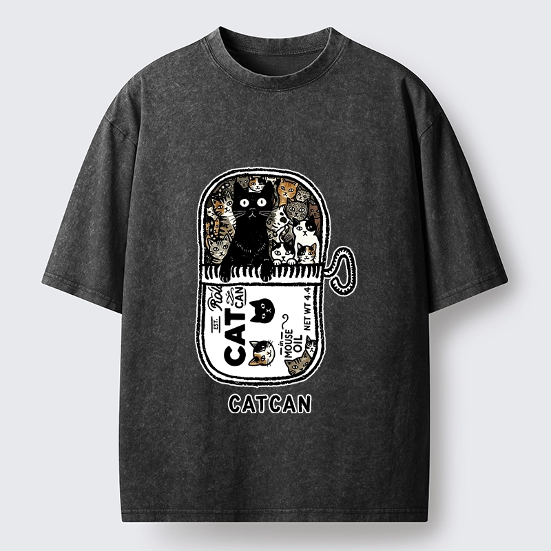 Tokyo-Tiger Tin Can Fully Packed With All Cute Cats Washed T-Shirt