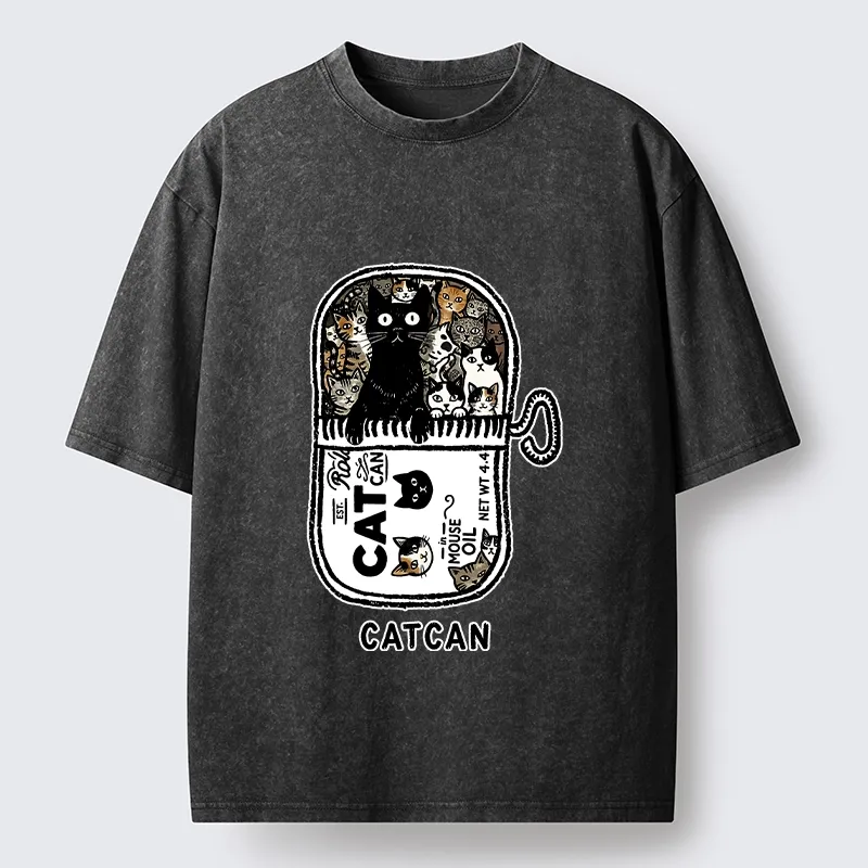 Tokyo-Tiger Tin Can Fully Packed With All Cute Cats Washed T-Shirt