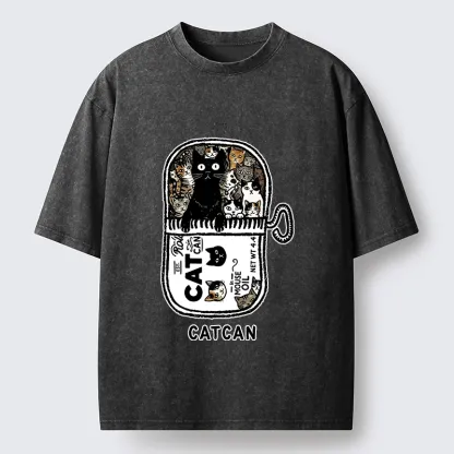 Tokyo-Tiger Tin Can Fully Packed With All Cute Cats Washed T-Shirt