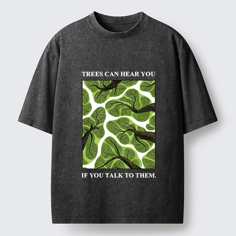 Tokyo-Tiger Calm Nature Print Trees Listen To You Washed T-Shirt