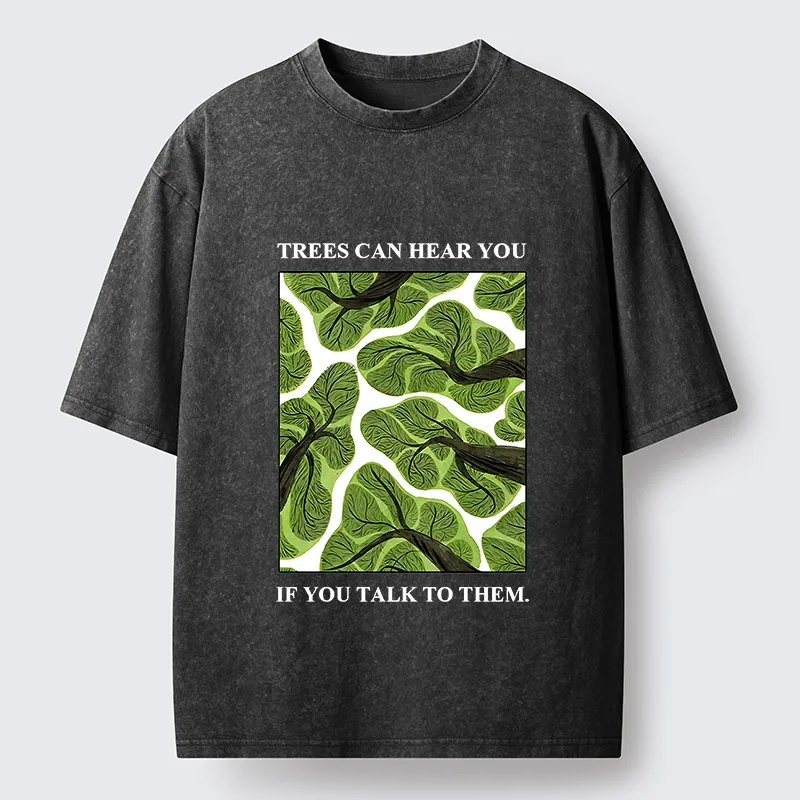 Tokyo-Tiger Calm Nature Print Trees Listen To You Washed T-Shirt