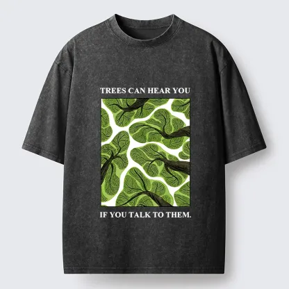 Tokyo-Tiger Calm Nature Print Trees Listen To You Washed T-Shirt