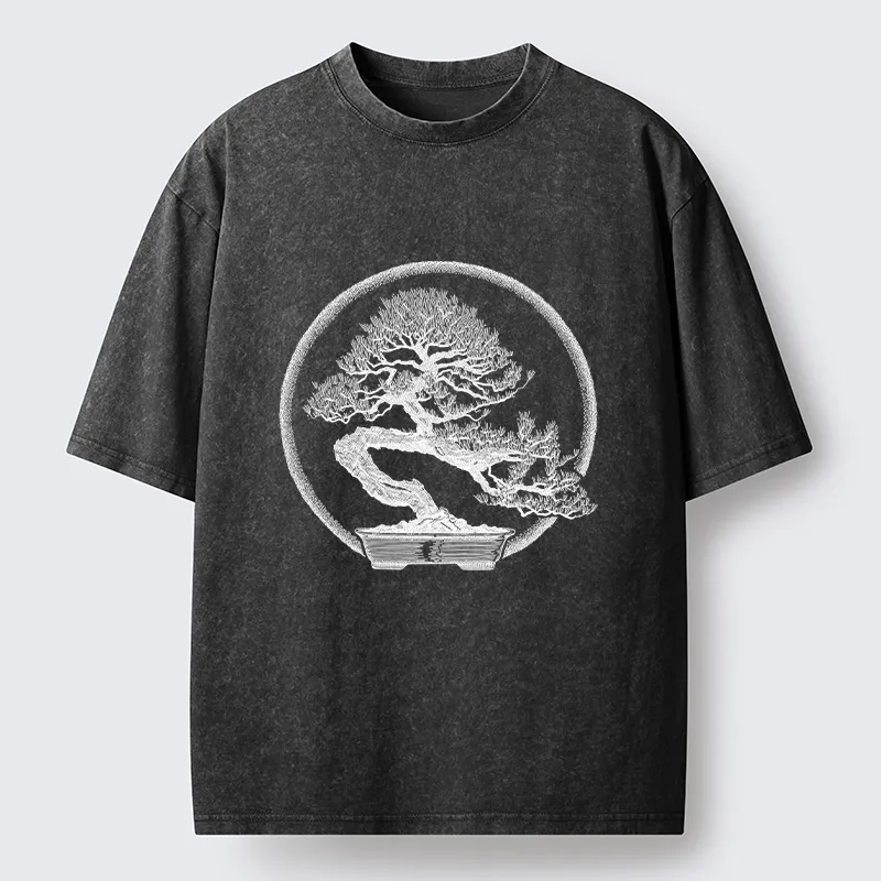 Tokyo-Tiger Bonsai Pine Tree Art Washed T-Shirt