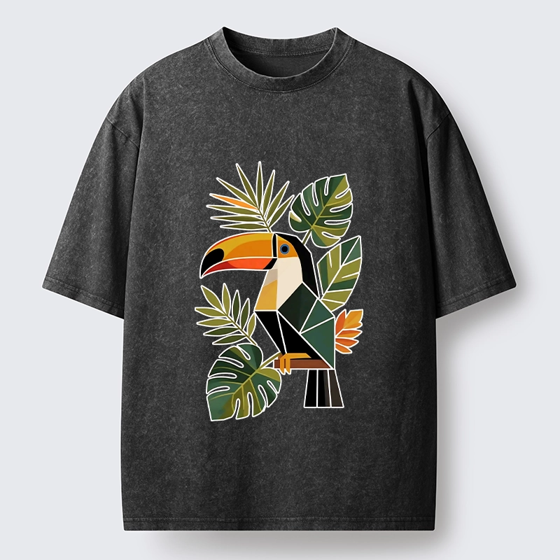 Tokyo-Tiger Tropical Toucan Art Washed T-Shirt