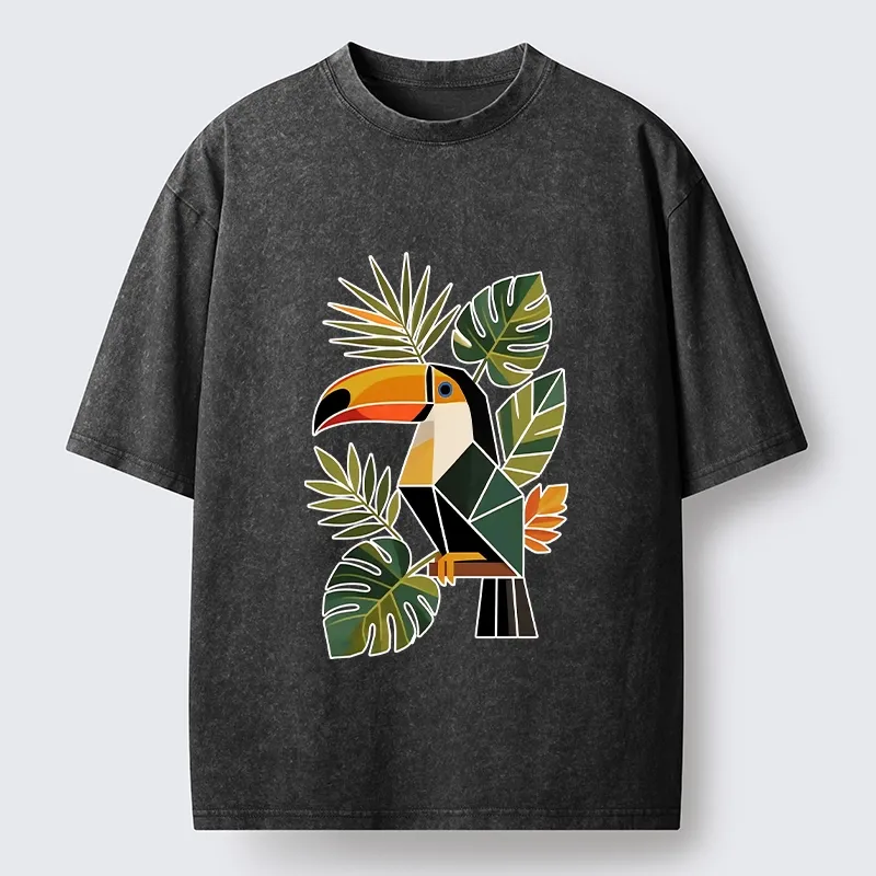 Tokyo-Tiger Tropical Toucan Art Washed T-Shirt