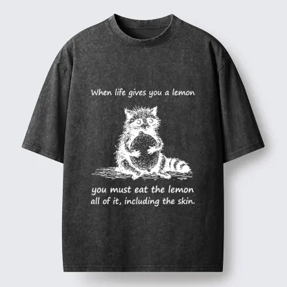Tokyo-Tiger Sour Lemon Raccoon Funny Meme Washed T-Shirt