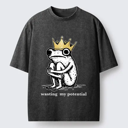 Tokyo-Tiger Crown Frog Wasted Potential Meme Washed T-Shirt
