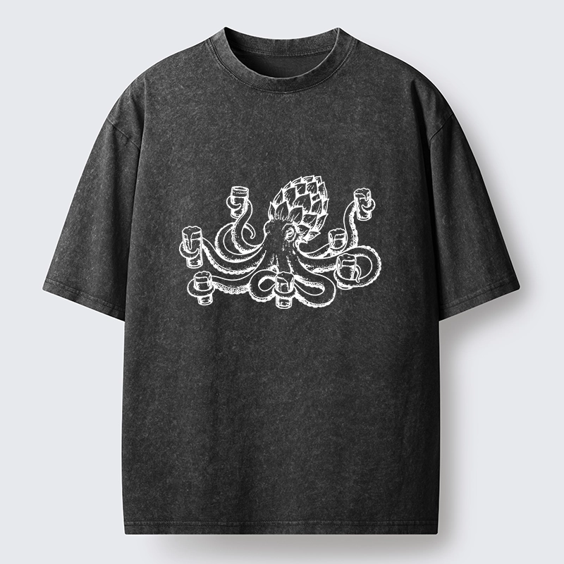 Tokyo-Tiger Sea Creature Loves Cold Brew Drinks Washed T-Shirt