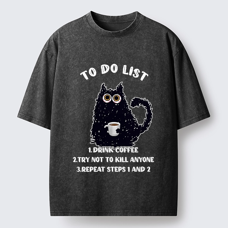 Tokyo-Tiger Funny Meme Daily Coffee Routine Washed T-Shirt