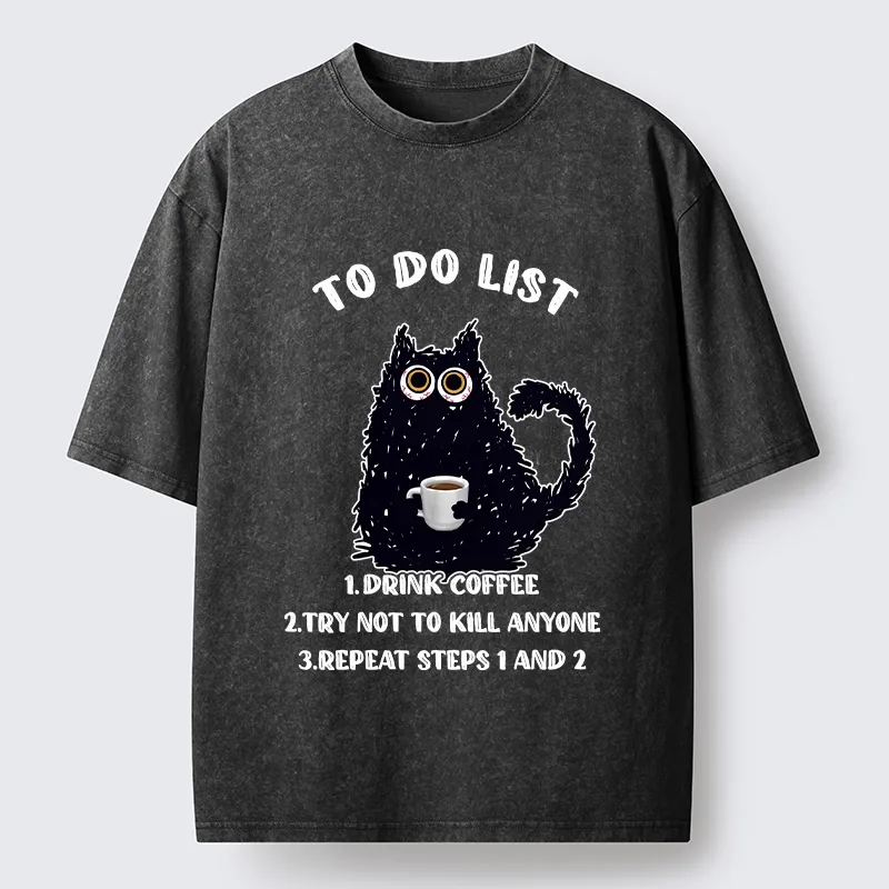Tokyo-Tiger Funny Meme Daily Coffee Routine Washed T-Shirt