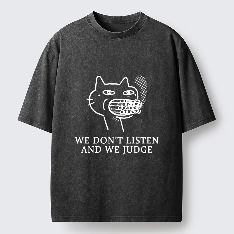 Tokyo-Tiger Funny Judging Cat Sketch Meme Washed T-Shirt