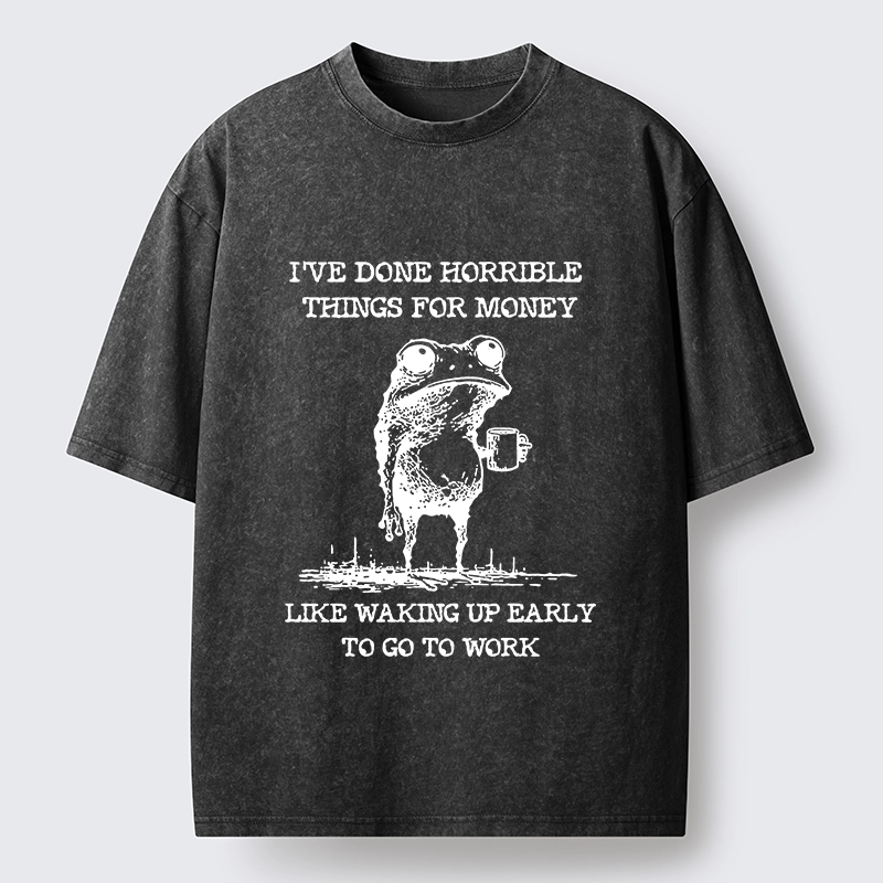 Tokyo-Tiger Funny Meme Work Early Wake Frog Washed T-Shirt