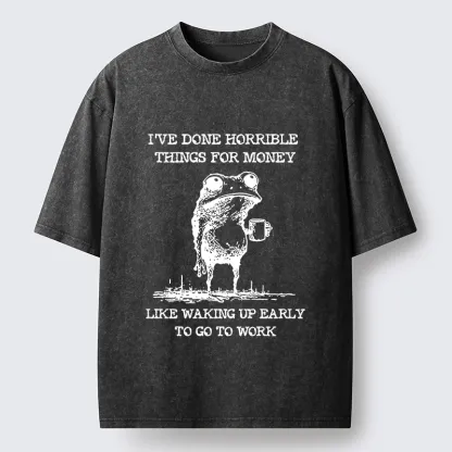 Tokyo-Tiger Funny Meme Work Early Wake Frog Washed T-Shirt