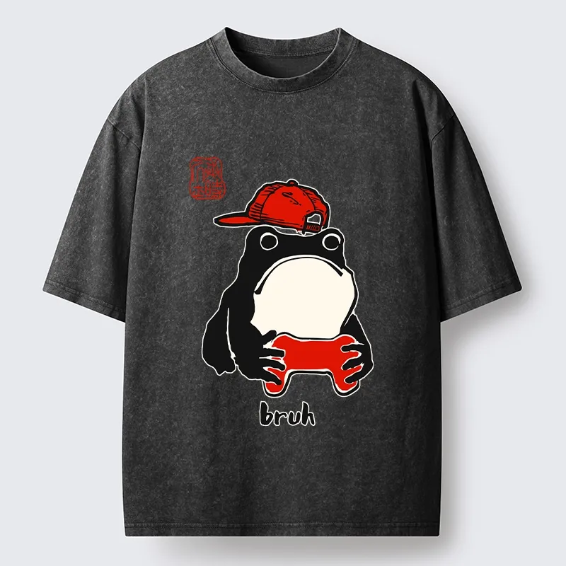 Tokyo-Tiger Funny Meme Bruh Street Frog Washed T-Shirt