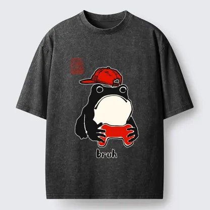 Tokyo-Tiger Funny Meme Bruh Street Frog Washed T-Shirt