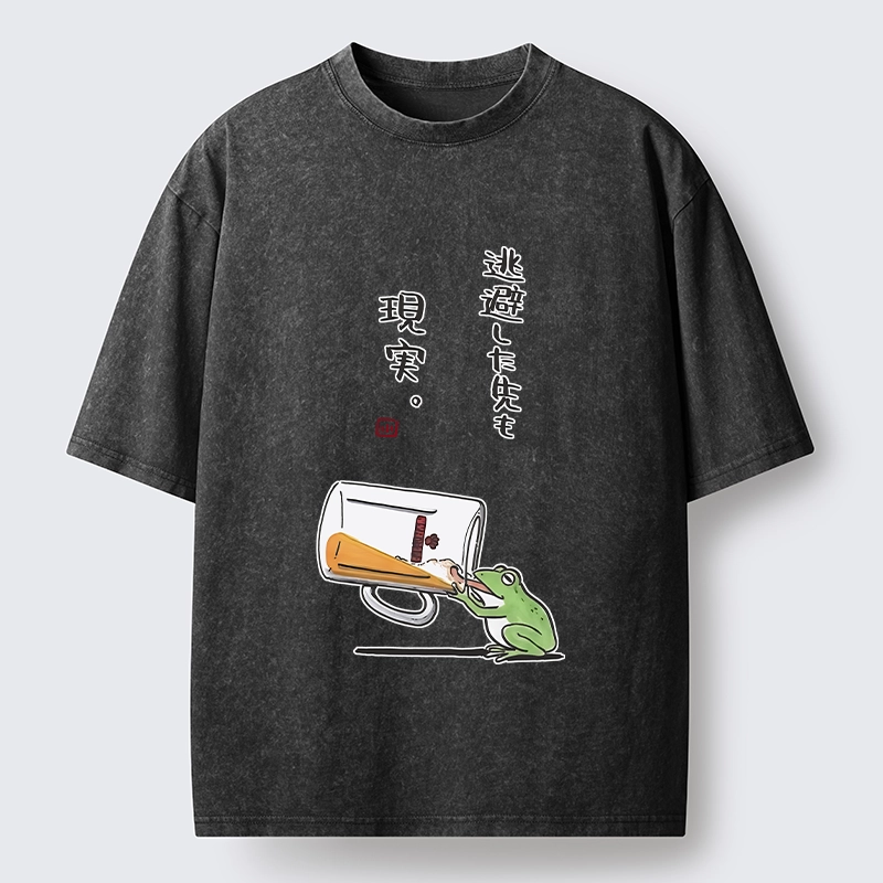 Tokyo-Tiger Chill Escape Frog Sake Graphic Washed T-Shirt
