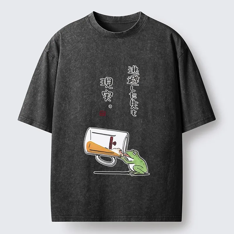 Tokyo-Tiger Chill Escape Frog Sake Graphic Washed T-Shirt