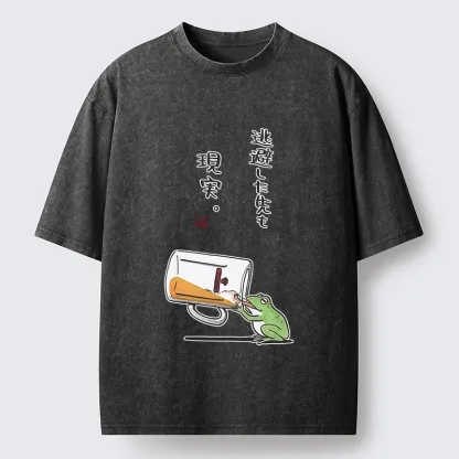 Tokyo-Tiger Chill Escape Frog Sake Graphic Washed T-Shirt