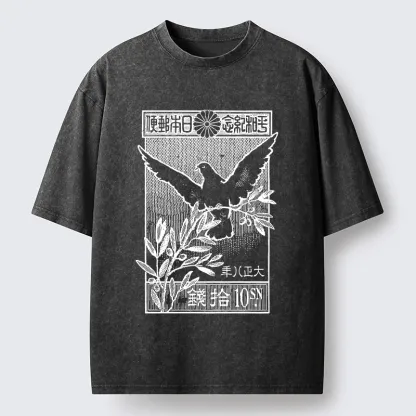 Tokyo-Tiger Dove Of Peace Vintage Stamp Washed T-Shirt
