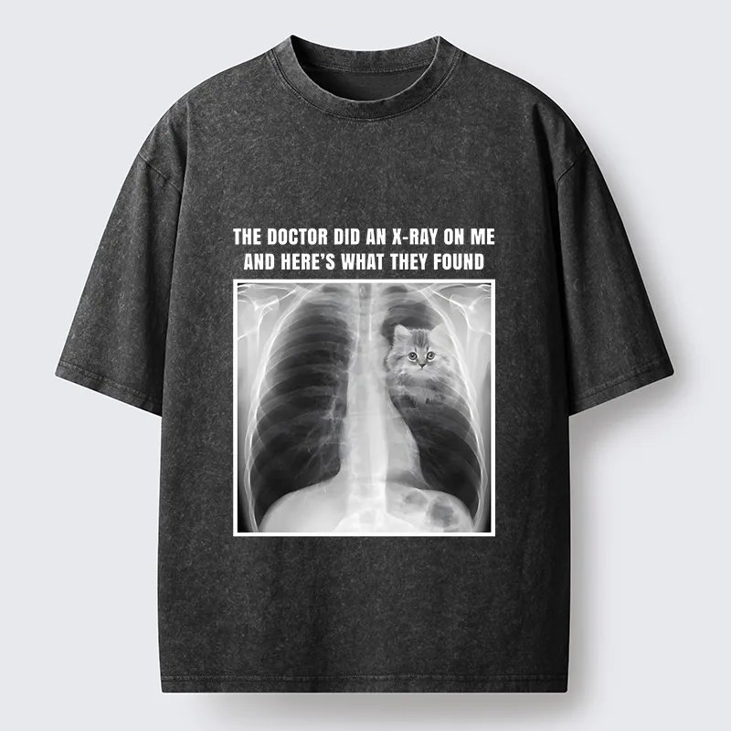 Tokyo-Tiger Relatable Cat Lover X Ray Joke Graphic Washed T-Shirt