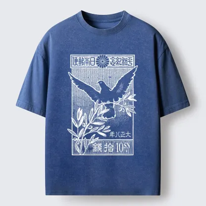 Tokyo-Tiger Dove Of Peace Vintage Stamp Washed T-Shirt