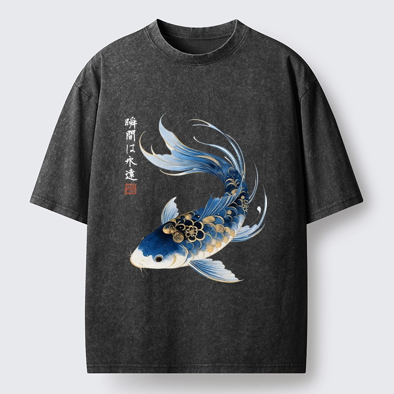 Tokyo-Tiger Elegant Koi Fish Watercolor Art Washed T-Shirt