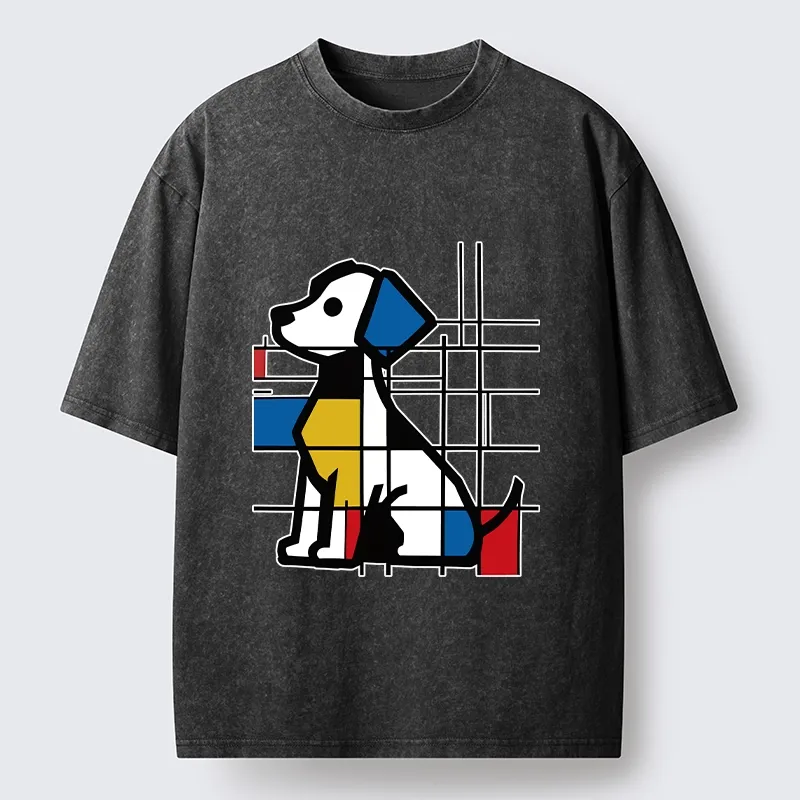 Tokyo-Tiger Mondrian Geometric Dog Art Washed T-Shirt