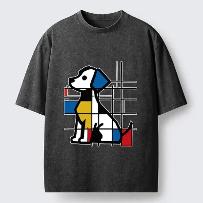 Tokyo-Tiger Mondrian Geometric Dog Art Washed T-Shirt