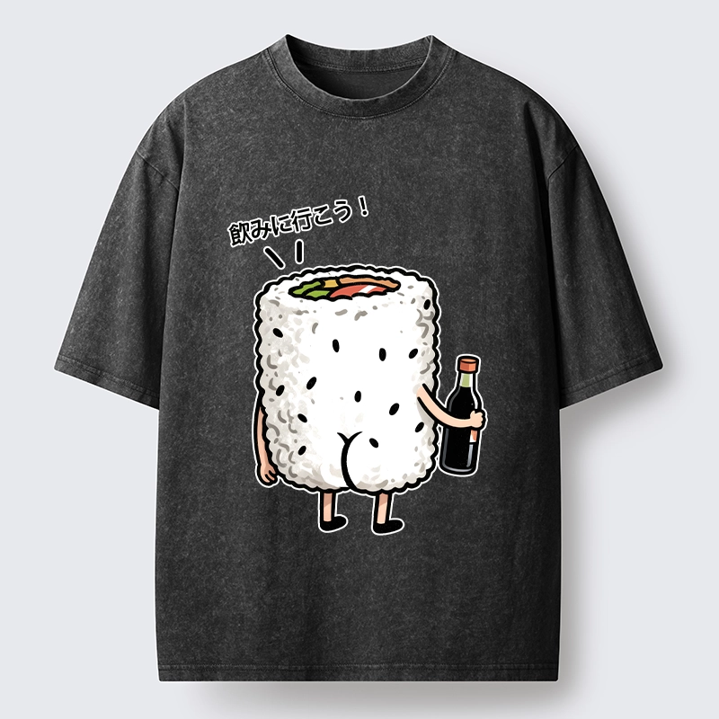 Tokyo-Tiger Sushi Roll Character Going Out Washed T-Shirt