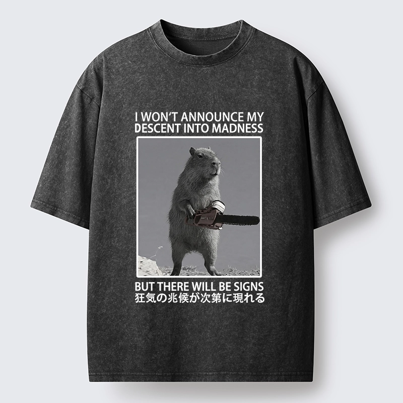 Tokyo-Tiger Funny Meme Chainsaw Capybara Madness Washed T-Shirt