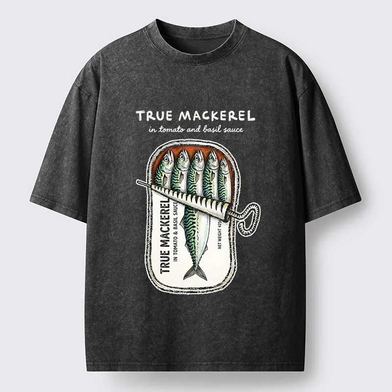 Tokyo-Tiger Funny Meme Vintage Seafood Can Graphic Washed T-Shirt
