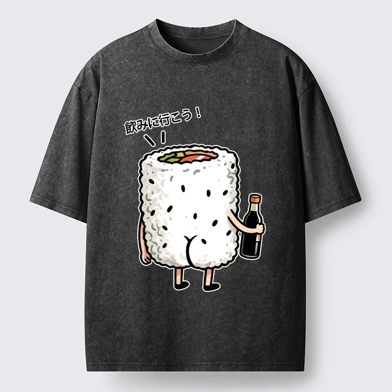 Tokyo-Tiger Sushi Roll Character Going Out Washed T-Shirt