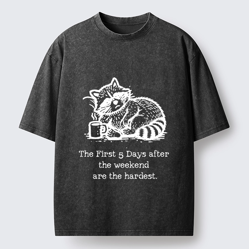Tokyo-Tiger Funny Meme Monday Blues Coffee Raccoon Washed T-Shirt