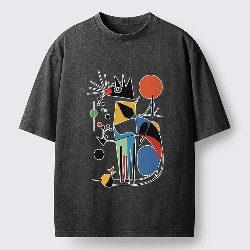 Tokyo-Tiger Abstract Colorful Cat Art Washed T-Shirt