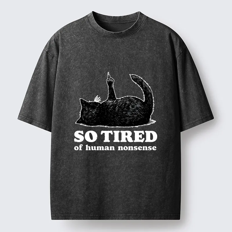 Tokyo-Tiger Funny Meme Tired Black Cat Vibe Washed T-Shirt