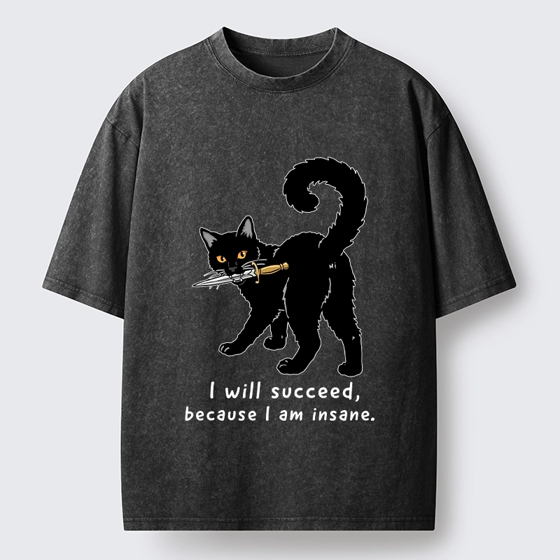 Tokyo-Tiger Brave Black Cat Wild Success Vibe Washed T-Shirt