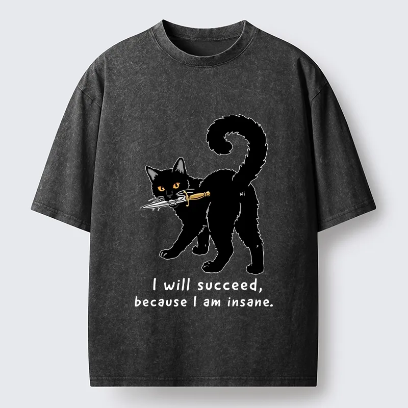 Tokyo-Tiger Brave Black Cat Wild Success Vibe Washed T-Shirt