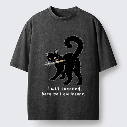 Tokyo-Tiger Brave Black Cat Wild Success Vibe Washed T-Shirt