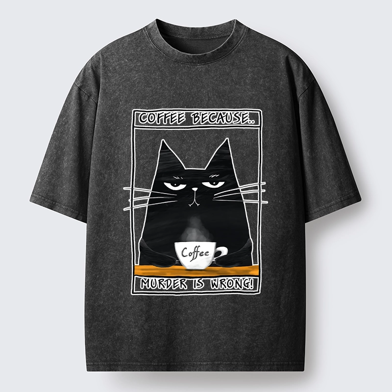 Tokyo-Tiger Moody Black Cat Coffee Need Vibe Washed T-Shirt