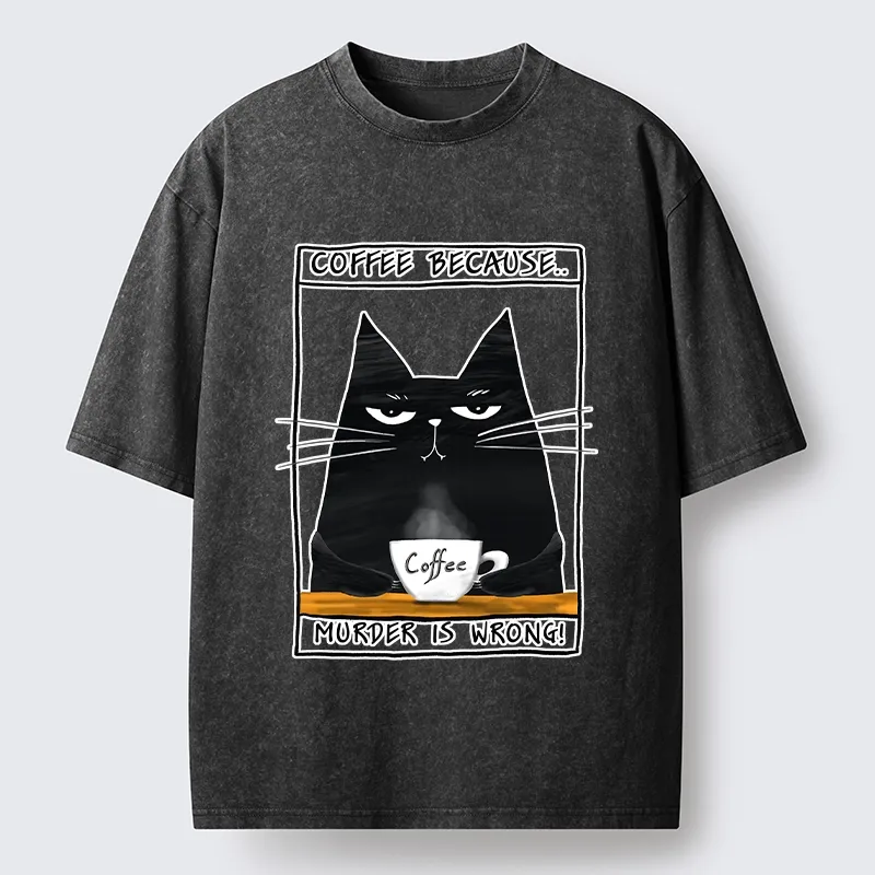 Tokyo-Tiger Moody Black Cat Coffee Need Vibe Washed T-Shirt
