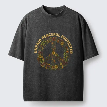 Tokyo-Tiger Vintage Floral Peace Symbol Print Washed T-Shirt