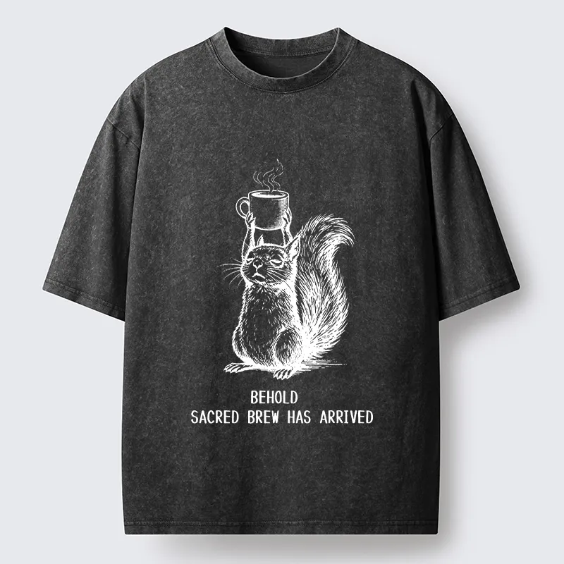 Tokyo-Tiger Squirrel Hold Sacred Coffee Meme Washed T-Shirt