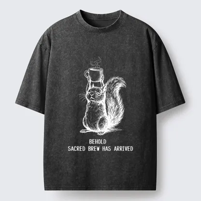 Tokyo-Tiger Squirrel Hold Sacred Coffee Meme Washed T-Shirt
