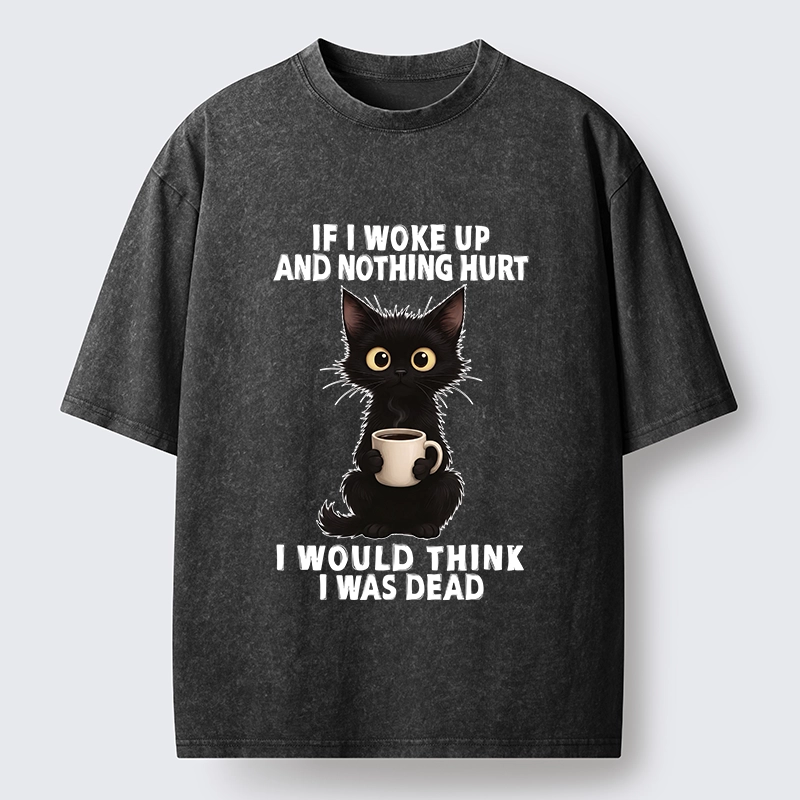 Tokyo-Tiger Funny Black Cat And Coffee Meme Washed T-Shirt
