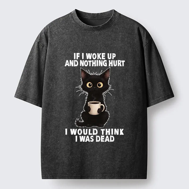 Tokyo-Tiger Funny Black Cat And Coffee Meme Washed T-Shirt