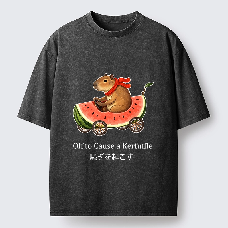 Tokyo-Tiger Capybara Drive Watermelon Car Washed T-Shirt