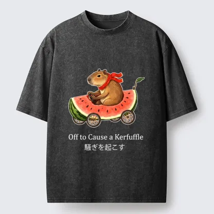 Tokyo-Tiger Capybara Drive Watermelon Car Washed T-Shirt